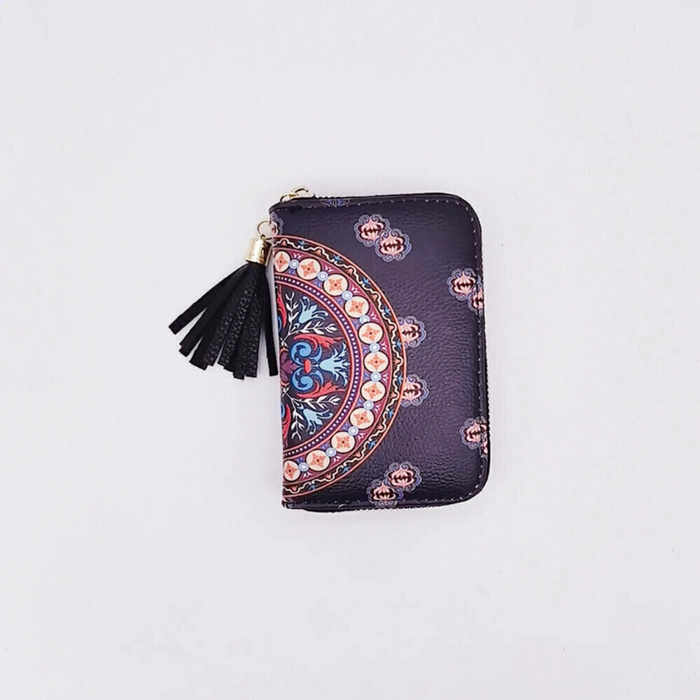Boho Geometric Pattern PU Leather Wallet In Black